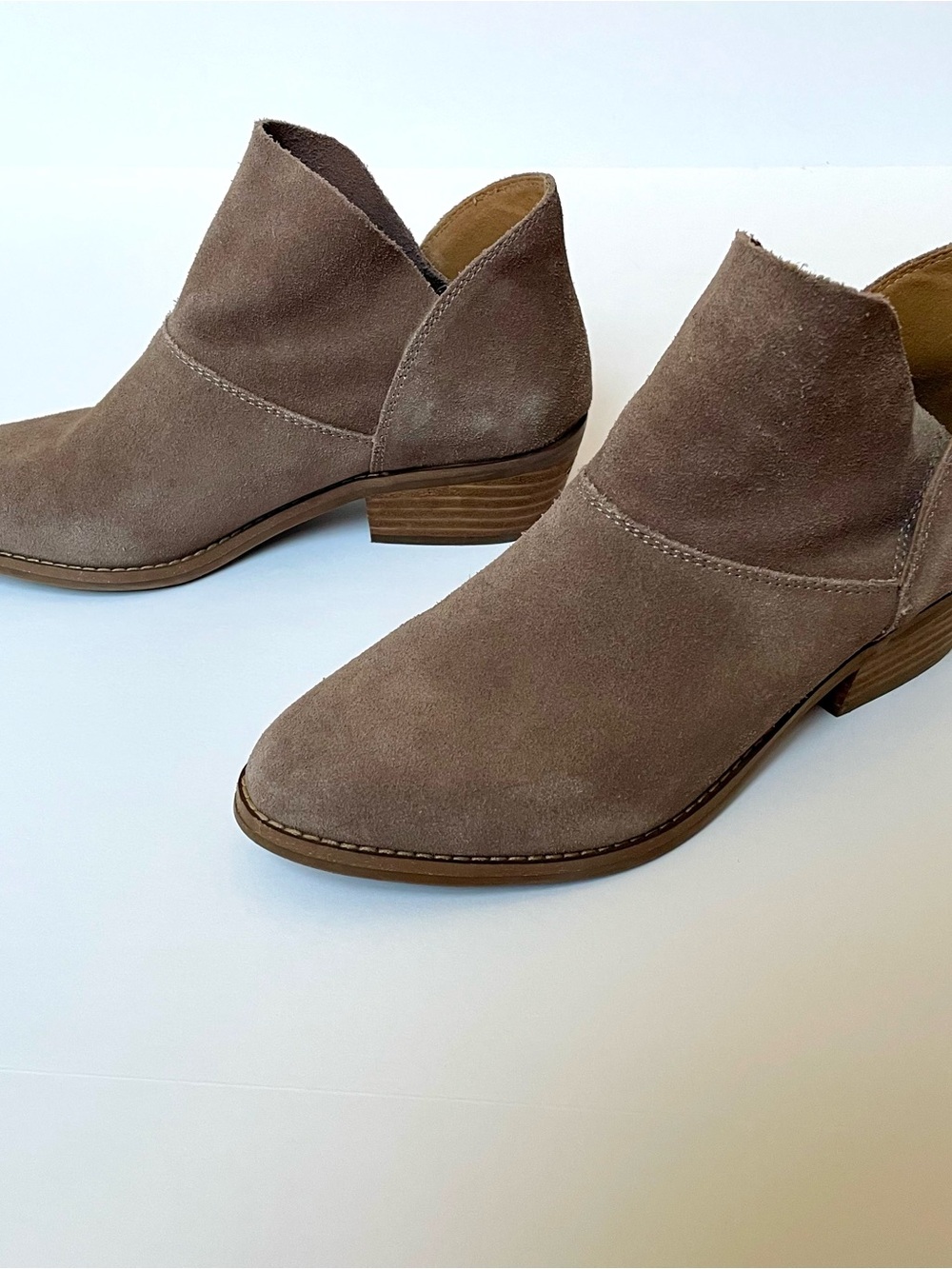 Suede Ankle Booties in Taupe - Women's Low Heel Chelsea Style